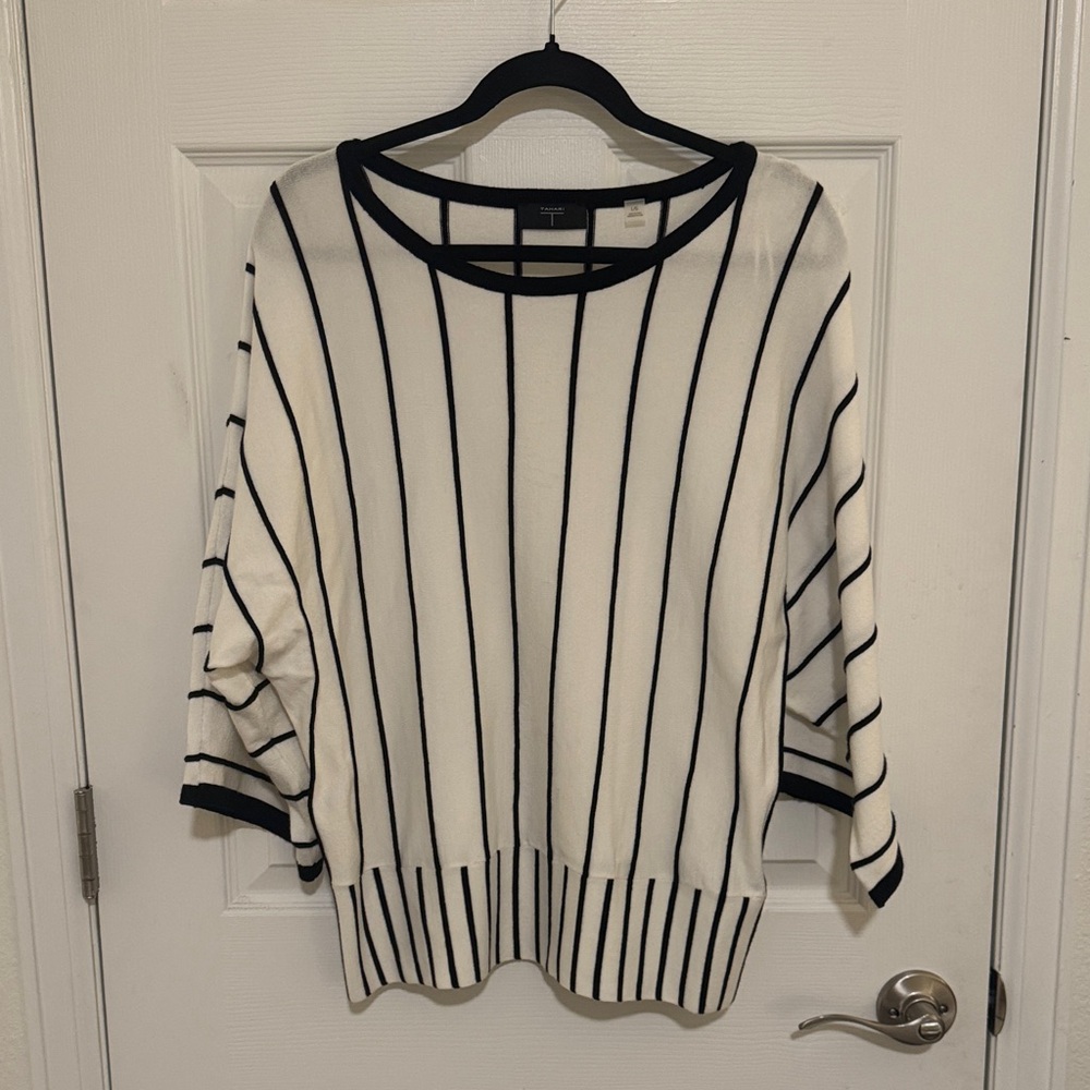 Tahari Black and Cream Striped Top